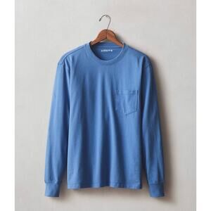 NWOT American Giant Men's Long Sleeve Cotton Pocket Tee Bright Cobalt Size XL